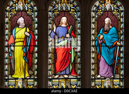 Stained glass in St. Mary`s Church, Broughton, Oxfordshire, UK Stock Photo